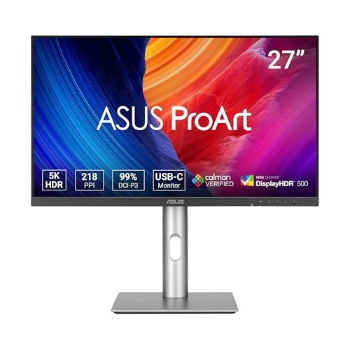 ASUS ProArt Display 5K PA27JCV - Monitor Profesional de 27", IPS, 5K (5120x2880), 99% DCI-P3, LuxPixel AGLR, Light Sync, Calman, USB-C, DisplayHDR 500, Auto KVM, Ergonómico, Sostenibilidad
