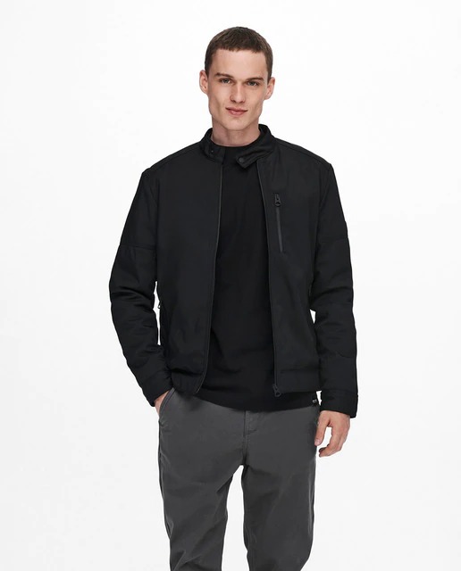 Chaqueta de hombre negra impermeable