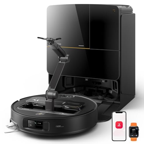roborock Saros Z70 Robot Aspirador con Brazo Mecánico OmniGrip Plegable de 5 Ejes, Succión de 22000 Pa, Doble Sistema antienredos, Diseño Ultrafino de 7,98 cm y Evitar 108 Tipos de Obustáculos, Negro