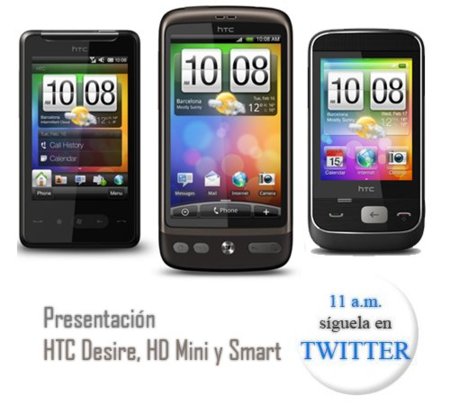 Presentación HTC Desire, HD Mini y Smart. Síguela en nuestro Twitter