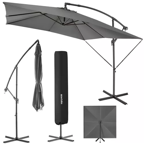TecTake® Sombrilla Terraza Exterior, Sombrilla Playa con Manivela Manual e Inclinación Ajustable, Sombrilla Jardín con Máxima Estabilidad, Parasol Terraza Exterior, Ø250cm, Funda Protectora - gris