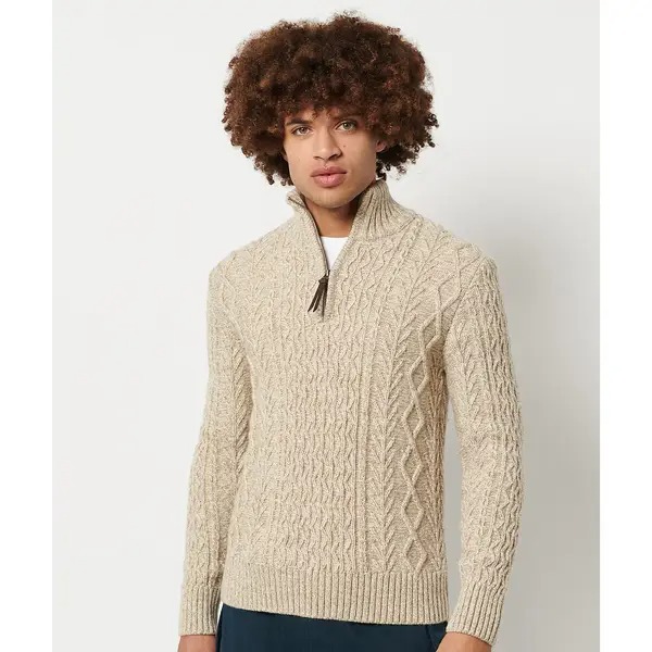 Jacob cable knit high neck zip up jumper