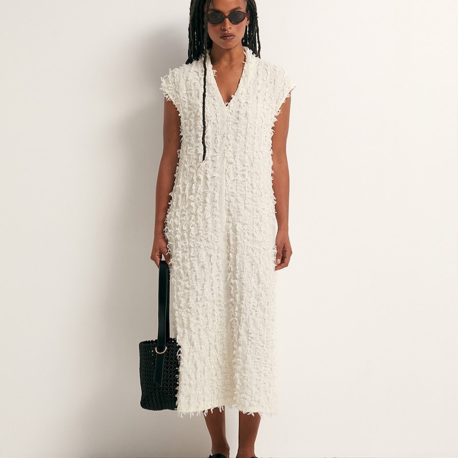 Vestido estructura flecos Crudo Sfera

