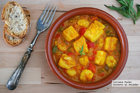 Bacalao en salsa de azafrán y gambas. Receta de Semana Santa