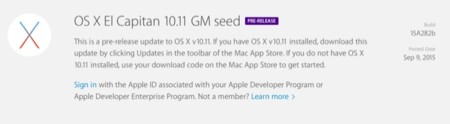 OS X El Capitan GM, Apple lanza la versión golden master de OS X