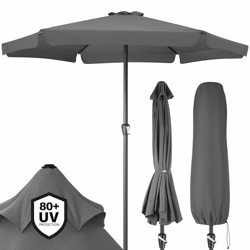 Kingsleeve® Sombrilla de Jardín 330cm Redonda Manivela Mástil Aluminio Protección UV 80+ Repelente al Agua Parasol Balcón Terraza Cubierta Protectora Antracita