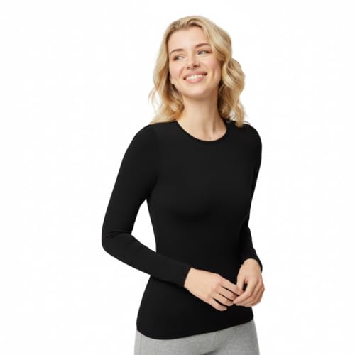 YSABEL MORA Camiseta Térmica para Mujer de Manga Larga. Térmico con Interior Afelpado para Invierno. Ropa Térmica de Frío Extremo para Deporte y Nieve. Color Negro. Talla M