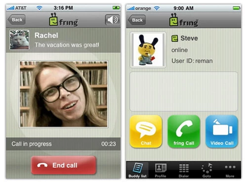 Fring también ofrece videollamadas a través de Skype en iPhone