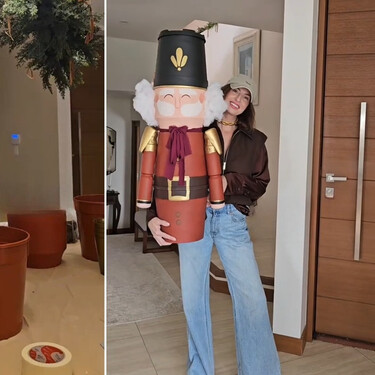 Así puedes crear un cascanueces para decorar la puerta de casa: solo necesitas macetas viejas, latas y una botella de plástico