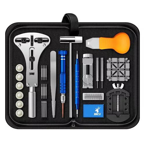 JOREST Herramientas Relojero, Kit Reparación Relojes, Quitar Eslabones, Cambio & Ajuste Correa, Pasadores, Abrir Tapa de Reloj, Acortar Correas, Llave Relojeria, Abridor Reloj, Destornilladores