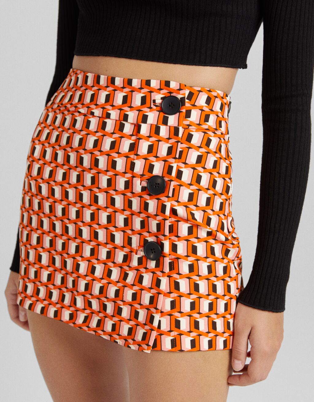 Falda mini retro print botones