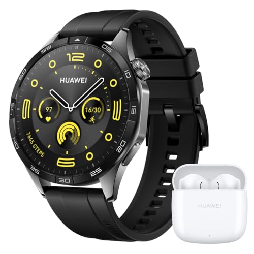 HUAWEI Watch GT 4 46 mm Smartwatch, hasta 2 semanas de batería, iOS & Android, gestión de calorías, Seguimiento de la Salud, SpO2, GPS, versión española, Negro + HUAWEI FreeBuds SE 2 Blanco