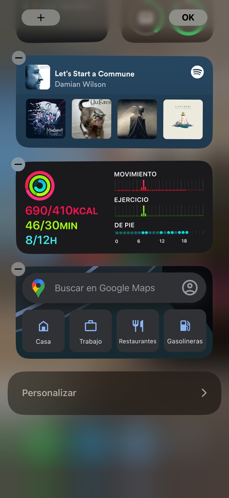 Pantalla Widgets