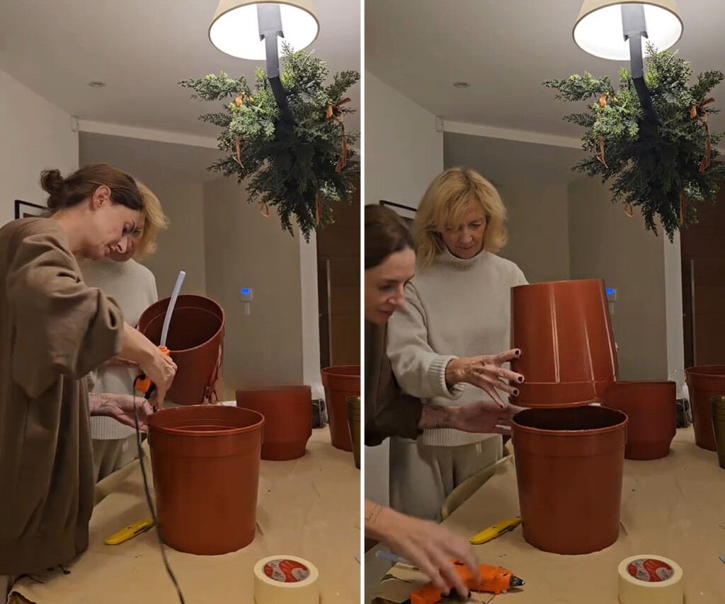 Jamás se me hubiera ocurrido hacer un cascanueces para la puerta de casa con macetas de plástico, latas y botellas 
