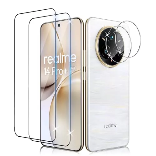 Liilaa Protector de Pantalla para Realme 14 Pro Plus, 2 Piezas Cristal Templado y 2 Piezas Protector de Lente de Cámara, Anti Arañazos Dureza 9H Vidrio Templado