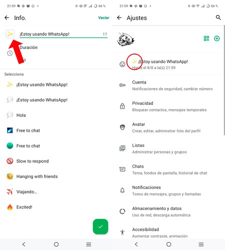 Selector de Estado en WhatsApp