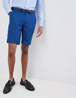 Pantalones cortos de traje ajustados para boda en azul de Farah