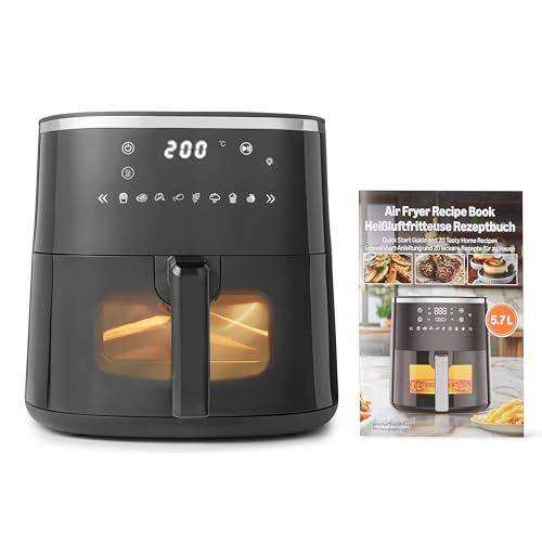 Amazon Basics Freidora de Aire, 5,7L con Ventana de Fácil Visualización