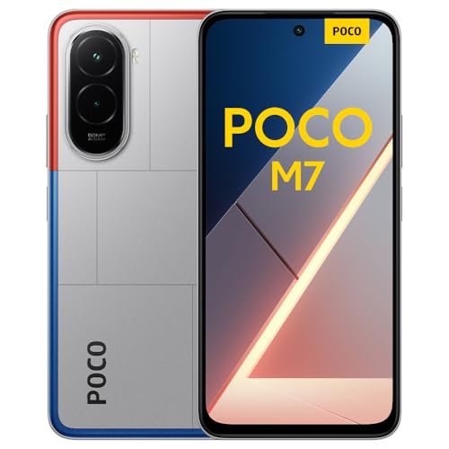 XIAOMI POCO M7 - Smartphone de 6+128GB, Cámara Dual de 50MP con AI, Pantalla inmersiva de 6,9” FHD+, Snapdragon 685, Carga rápida de 33W y Reversible de 18W, Cargador no Incluido, Plata (Versión ES)