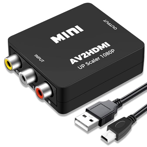 Jewan Convertidor RCA a HDMI, Adaptador AV a HDMI, 1080P RCA Compuesto CVBS Video Convertidor de Audio con Cable de Alimentación USB para PS2/SNES/VHS/Xbox/PS4/TV/VCR/DVD/Wii/Soporta PAL/NTSC
