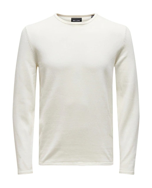 Jersey de punto en color blanco. Tiene cuello caja y parche de la firma en la parte inferior de la prenda.
