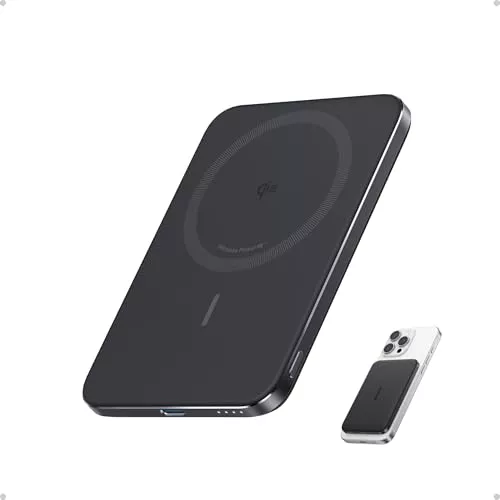 Anker Nano Certificado Qi2 15W Power Bank Magsafe ultradelgada de 5000 mAh, Cargador portátil Compatible con MagSafe,diseño ergonómico, para iPhone 17/16/15/14, Negro