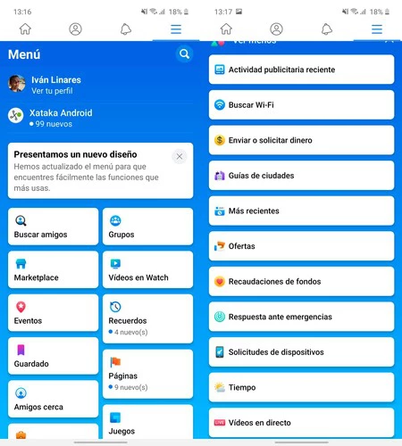Facebook Androidの新しいデザイン