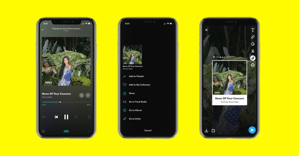 Tidal anuncia la integración con Snapchat: ahora es posible compartir el contenido en forma de audio o vídeo