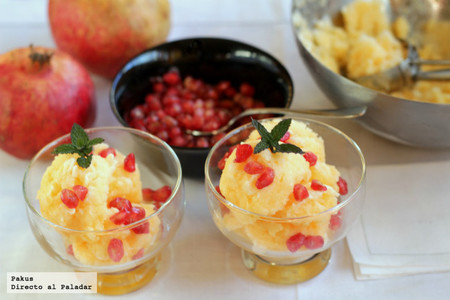 Sorbete de mandarinas y granada. Postre para la Nochevieja