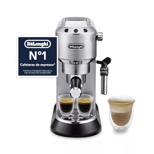 De'Longhi Dedica - Cafetera de Bomba de Acero Inoxidable para Café Molido o Monodosis, Cafetera para Espresso y Cappuccino, Depósito de 1.3 Litros, Sistema Anti-goteo, EC685.M, Metal