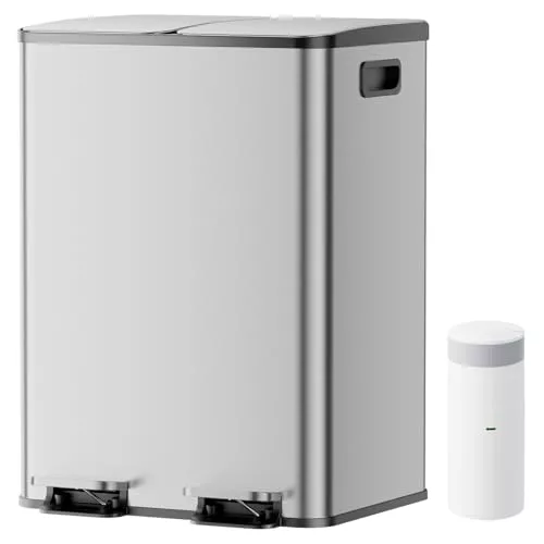 YASHE Cubo de Basura para Cocina de Doble Compartimento con Tapa, 2x20L Cubo de Reciclaje, Cubo con Pedal y 20 Bolsas, Cubos Internos Extraíbles, Cierre Suave
