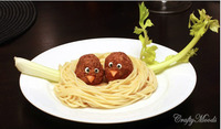 Comidas divertidas: nido de spaguetis con pajaritos de albóndigas
