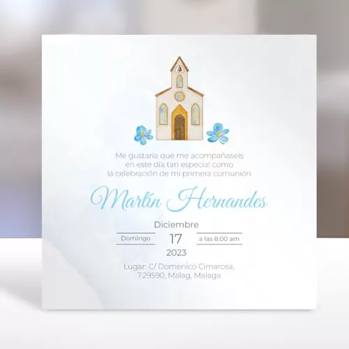 Invitaciones Comunion Niña y Niño Personalizadas | Tarjeta de Recordatorios de Primera Comunion de 15x15cm 