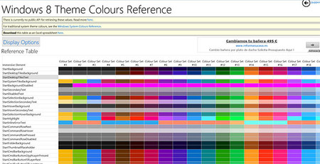 Tabla de referencia de colores para Windows System y Windows 8