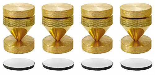 Dynavox Sub-Watt-Absorber, juego de 4 unidades, desacopladores ajustables en altura para dispositivos HiFi y altavoces con arandelas, latón