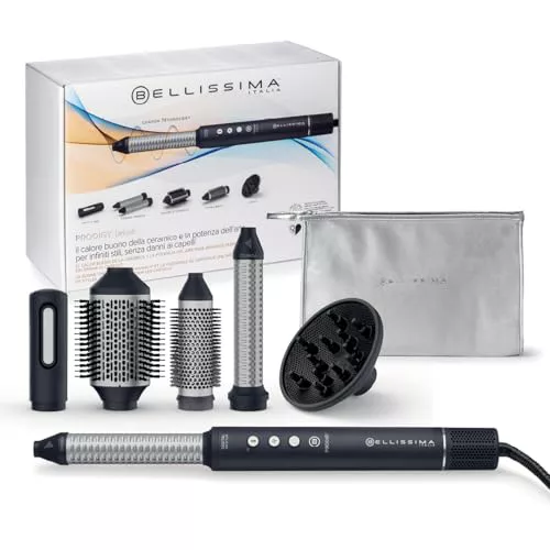Bellissima Imetec Prodigy Deluxe, Air Styler digital con aire caliente 6 en 1, Ondas, Rizos, Liso Volumen sin Dañar el Cabello, Motor Digital, Tecnología Coanda y Ion-Ceramic, Control del Calor