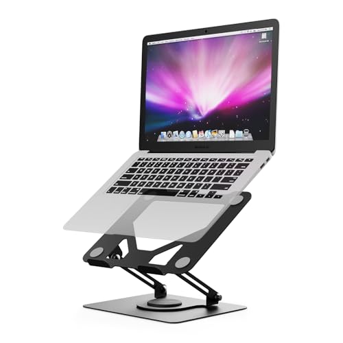 GRIFEMA GB1050 Soporte Portátiles Mesa Plegable Ventilado con Base Giratoria, Elevador Portatil Altura Ajustable, Compatible con la Mayoría de los Portátiles de 11-17" Negro