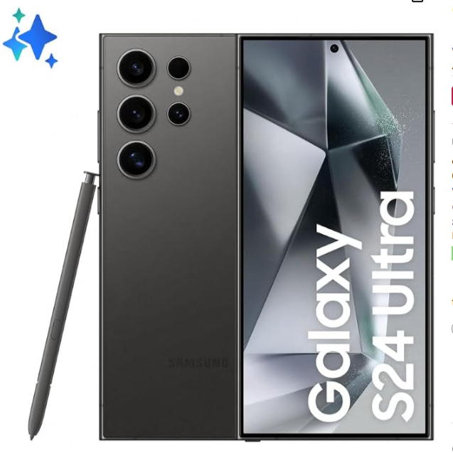 Smartphone Samsung Galaxy S24 Ultra, Galaxy AI, Selfie de 12MP, Tela de 6.8" 1-120Hz, 256GB, 12GB RAM - Titânio Preto
