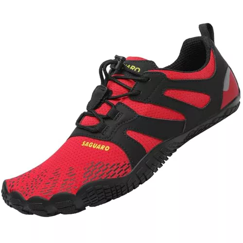 SAGUARO Zapatos Barefoot Hombre Zapatillas Minimalistas Mujer Calzado Trail Running Rojo Grande 37