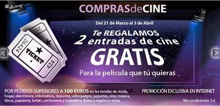 El Corte Inglés nos regala 2 entradas gratis por compras on-line superiores a 100 euros
