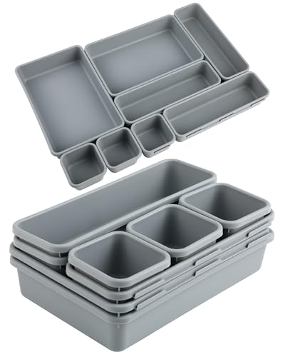 SZEBISOA Organizador de cajones 8 piezas – Organizadores de cajones de plástico, organizador de escritorio y organizador cajones baño, práctico sistema separador para utensilios diversos