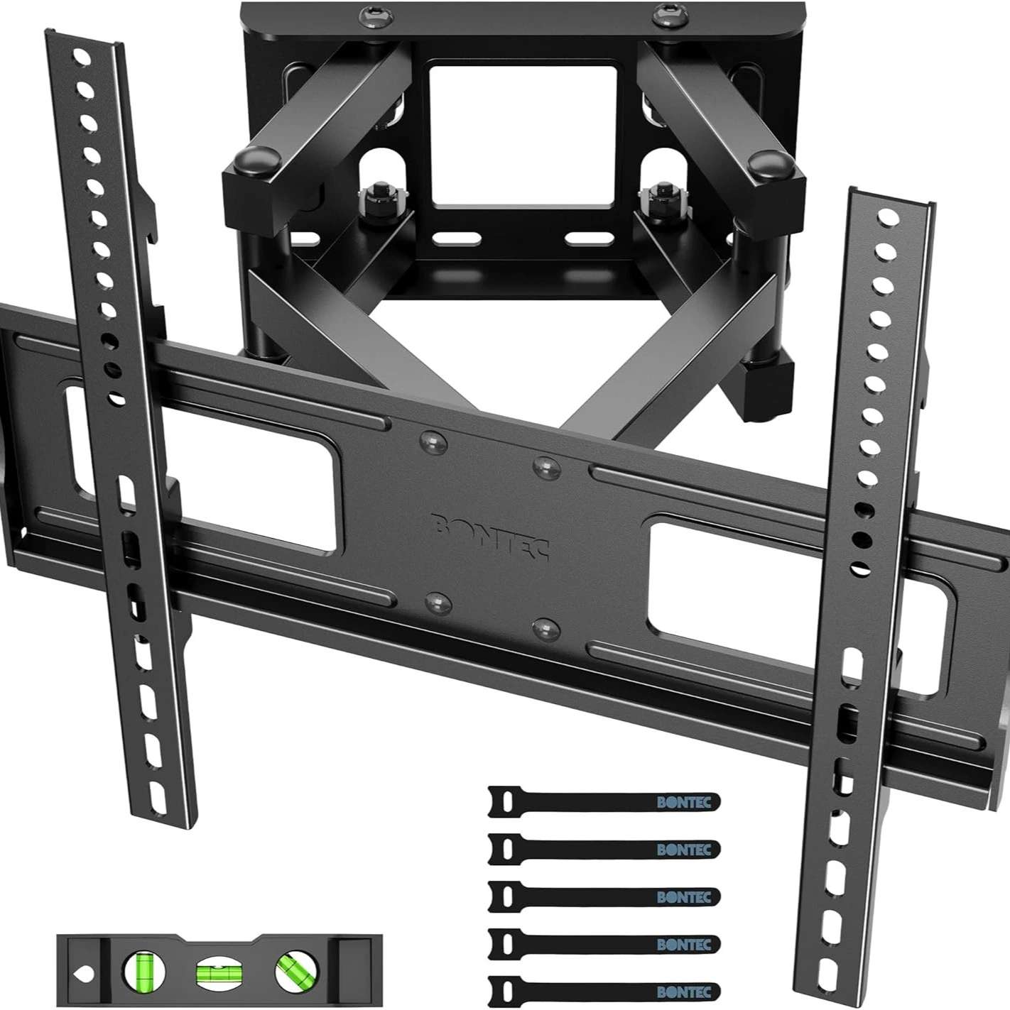BONTEC Soporte TV Pared para Pantallas Planos y Curvos de 23-70 Pulgadas, Soporte Pared TV Inclinable y Giratorio, con Doble Brazo de Movimiento Completo, MAX VESA 400x400mm