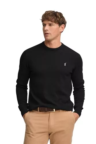 Polo Club Jersey Básico Negro con Cuello Redondo Hombre