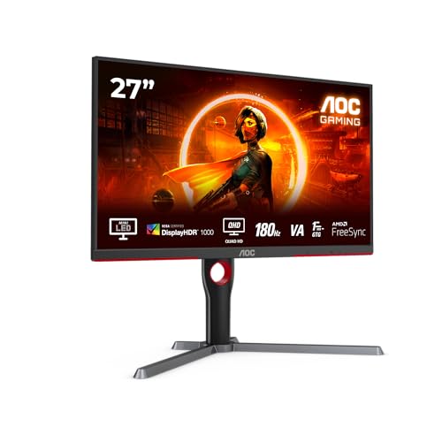 AOC Gaming Q27G3XMN, Monitor QHD de 27 pulgadas, Plano, Mini LED, 180 Hz, 1 ms, GTG, HDR1000, Ajustable, G-Menu (IPS, 2560 x 1440, 700 cd/m, HDMI 2.0 / DP 1.4)