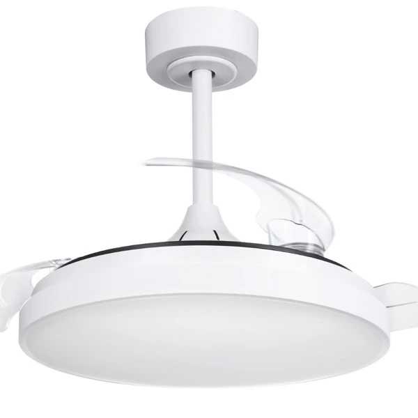 Ventilador de techo retráctil con luz motor DC con mando Torrent blanco 91 cm color luz regulable