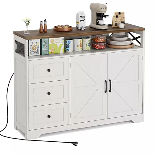 BonVache Aparador Cocina 120 cm, 2 Puertas, 3 Cajones, Blanco
