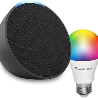 Echo Pop con Lloyds Foco Inteligente WiFi, Multicolor | Negro