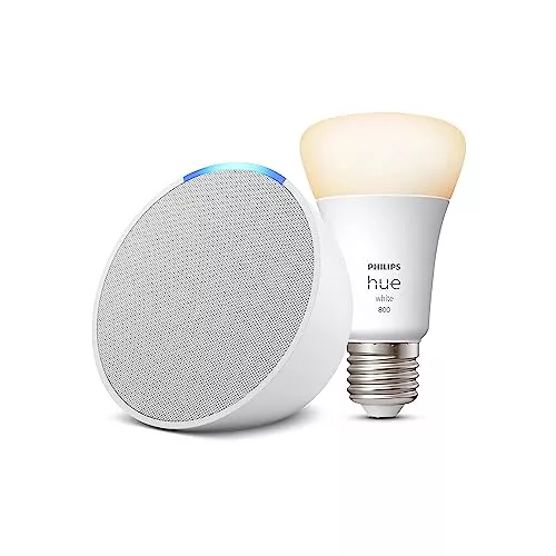 Echo Pop | Blanco + Philips Hue White Bombilla Inteligente (E27)