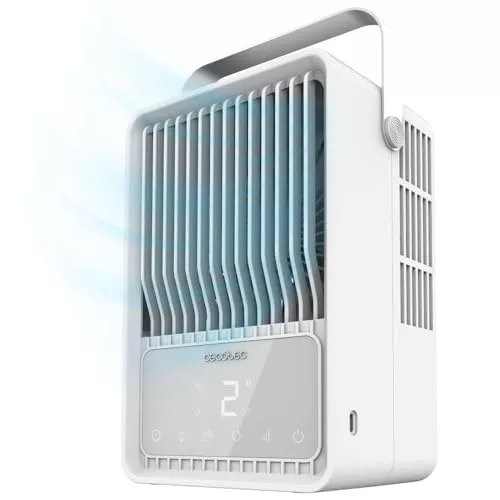 Cecotec Climatizador de Sobremesa EnergySilence 500 DeskChill Smart. 6W, Depósito 500ml, Control Táctil, Display Digital, 3 Velocidades, Luz LED con 7 Colores y Temporizador 8h