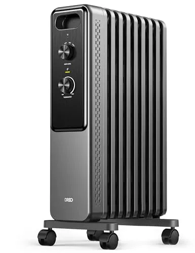 Dreo Radiador de aceite con 9 aletas 2000W, calefactor eléctrico silencioso para dormitorio, termostato ajustable, protección contra sobrecalentamiento y vuelco, seguridad infantil, bajo consumo